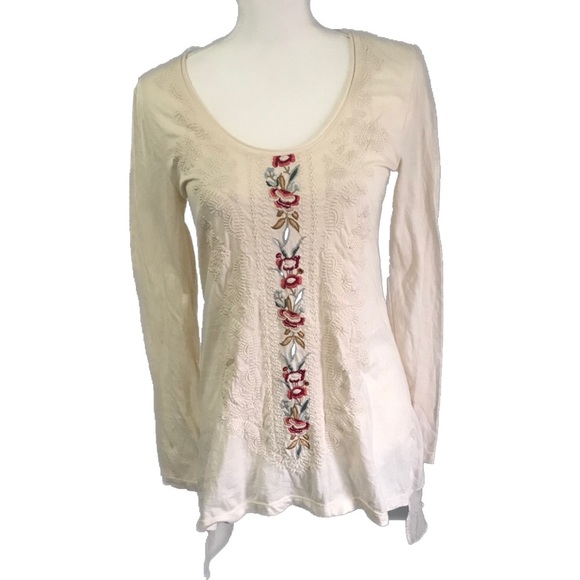 Johnny Was Tops - JOHNNY WAS embroidered boho floral cream tunic